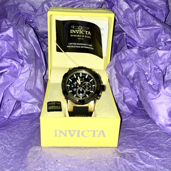 Name Brand: Invicta Watch - Color: Black & Gold - Picture 1 of 5
